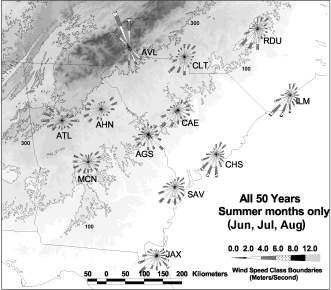 Figure 2. As for Fig.1, except that the time-averages include only the summer months, June, July and August.