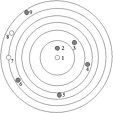 Figure 4. Top View of Arrangement of Rod Standards in Positions 2, 3, 4, 5, 6 and 9 to Represent a Full Drum
