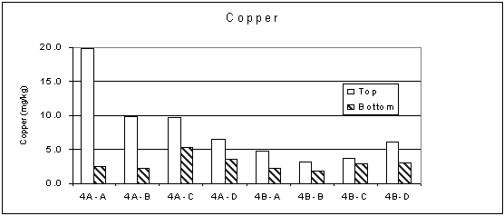 Figure 3. Copper Concentrations in the Hydrosoil of the A-01 Wetland Treatment System, September 2001