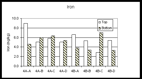 Figure 8. Iron Concentrations in the Hydrosoil of the A-01Wetland Treatment System, September 2001