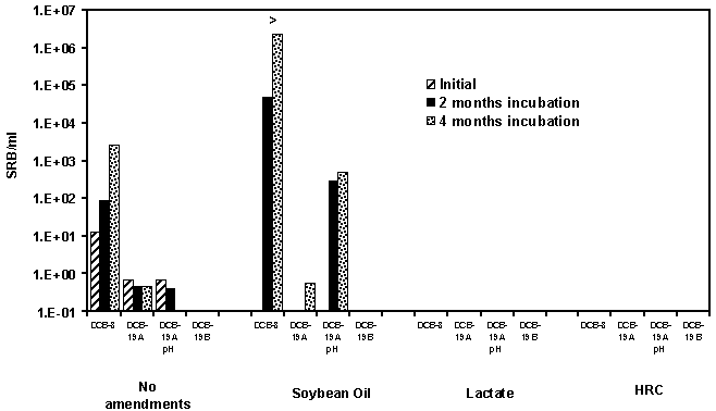 Figure 5. Sulfate Reducing Bacteria (SRB) Density from Microcosms after 2 and 4 Months Incubation