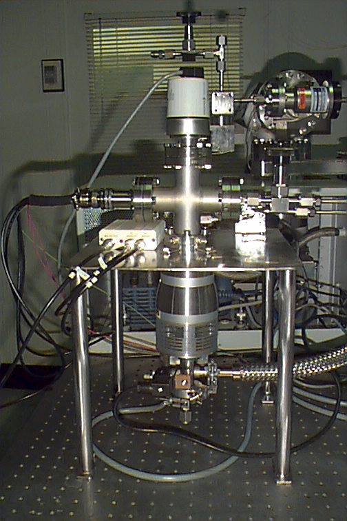 Figure 10. Experimental test setup included a Granville-Phillips variable leak, a Pfeiffer combination Pirani/Cold Cathode gauge, an Alcatel ATH30+ turbo pump with molecular drag for enhanced hydrogen pumping with a VacuuBrand diaphragm backing pump.