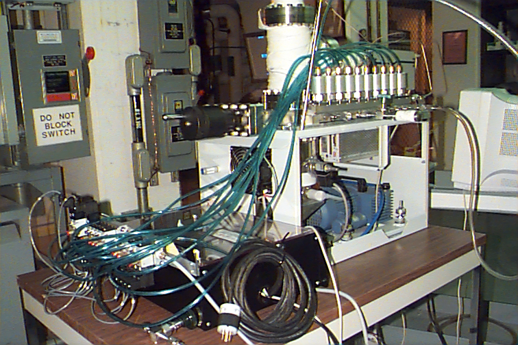 Figure 14. Inlet manifold was driven pneumatically. A National Instruments Field Point interface with pneumatic relay valve manifold interfaced to the inlet and a computer system.