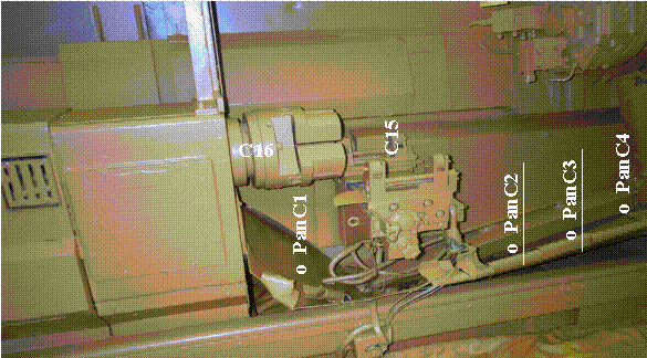 Figure 7. Photograph of the front of the A-Lathe showing measurement points PanC1-PanC4 and C15 and C16 of the second generation assay