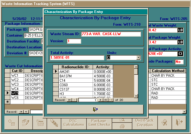 Figure 2. Characterization By Package Entry Screen