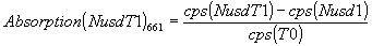 Equation 1.  The absorption of the 661 keV photon by each segment was calculated in the traditional method by equation (1). We use the middle segment of drum 1 in our example.